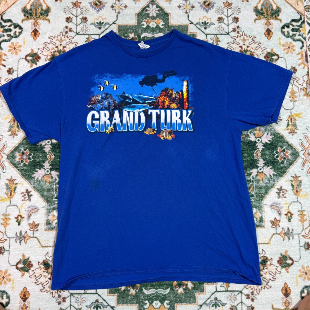 Grand Turk T-Shirt Mens Scuba‎ Diving Fish Graphic Blue Tee Large